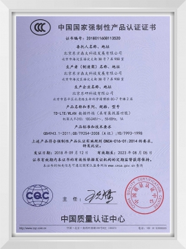 中國國家強制性產品認證證書（3C-F310）